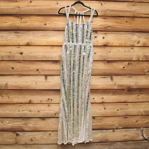 NWT Mac Duggal 93981 HALTER NECK  Mirror EMBELLISHED DETAILED BACK GOWN Dress Nu - Picture 8 of 16